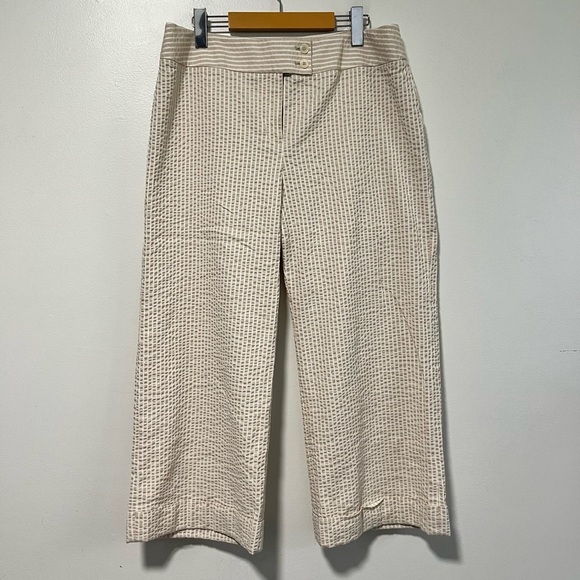 Anne Klein Beige & White Striped Cropped Pants - Size 12 - Picture 2 of 10